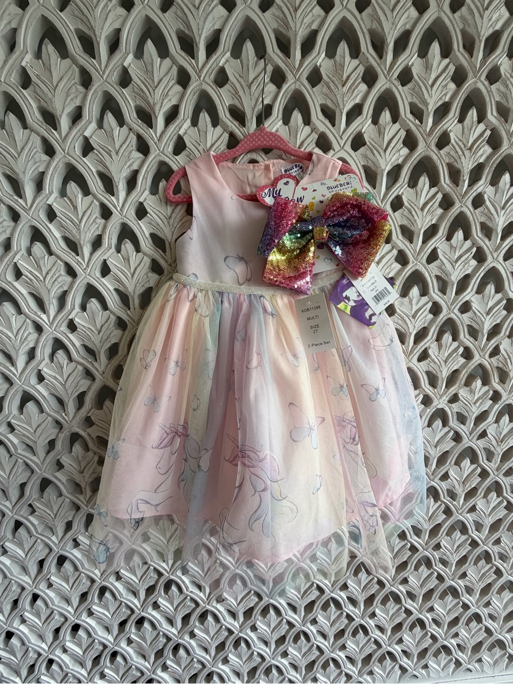2T Rainbow Butterfly Unicorn Dress with Sequin Bow, NWT